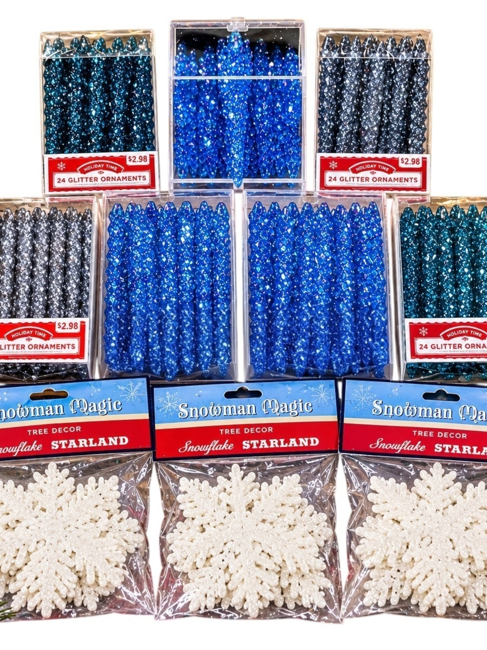 10 Pc Holiday Christmas Ornament Lot New NIP Glitter Icicles Snowflake Starland